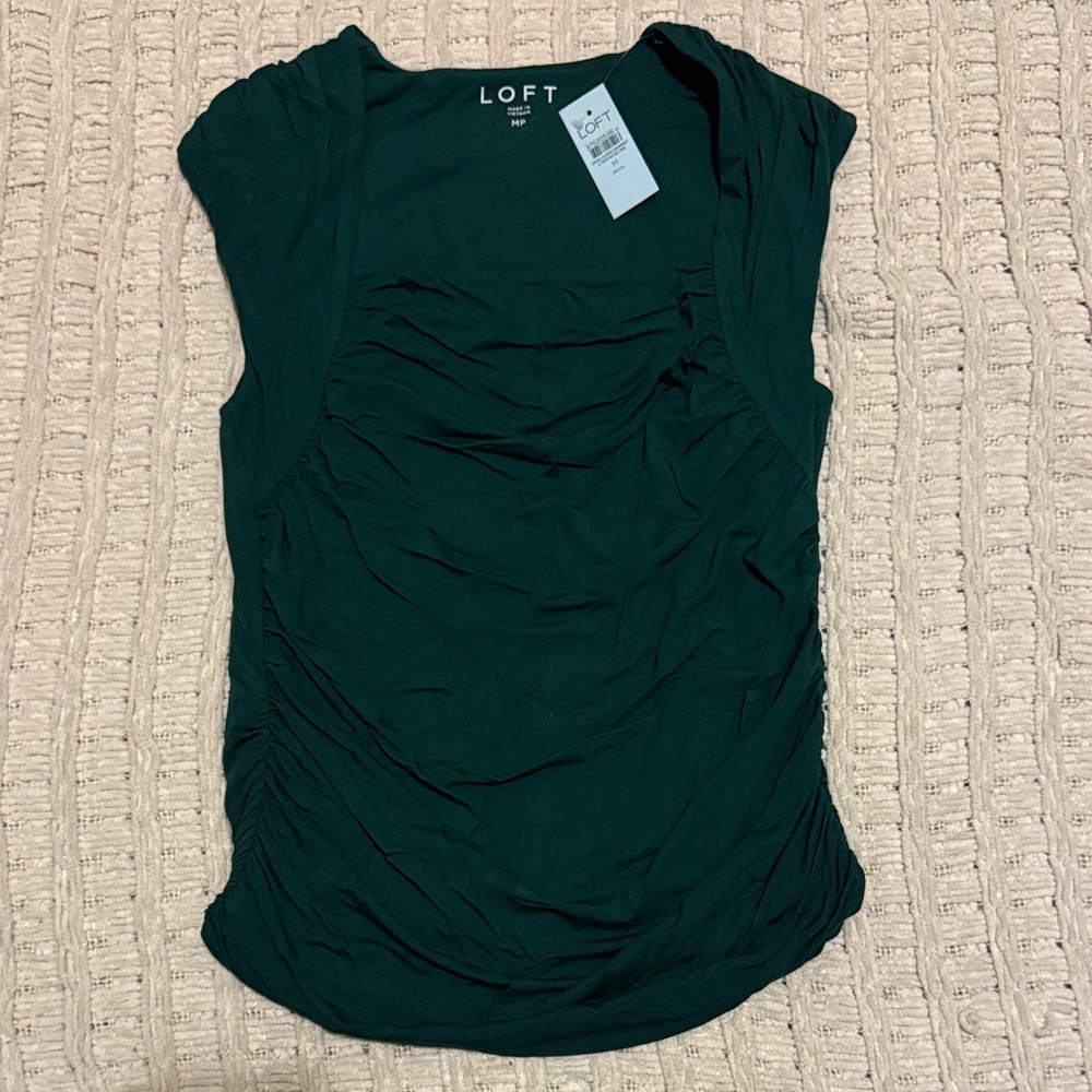 NWT LOFT Dark Green Ruched Tank